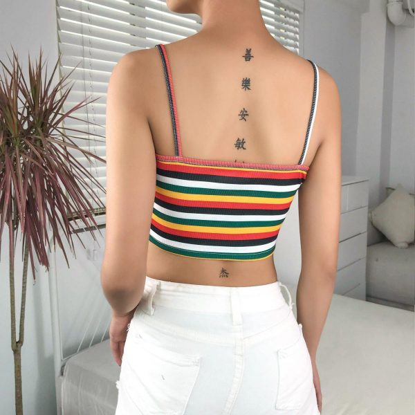 The Best Women Sexy Tank Top Vest Blouse Sleeveless Summer Zipper Crop Top Shirt Cami Top Casual Rainbow Stripe Shirt Online - Takalr