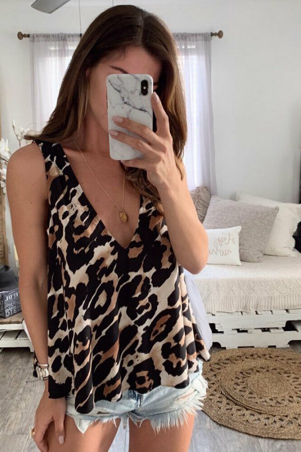 The Best Women Sexy V-Neck Casual Leopard Print Tank Top Vest Fashion Blouse Sleeveless Loose Summer Beach Shirt Cami Tops Online - Takalr