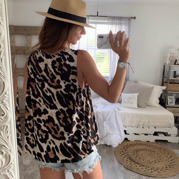 The Best Women Sexy V-Neck Casual Leopard Print Tank Top Vest Fashion Blouse Sleeveless Loose Summer Beach Shirt Cami Tops Online - Takalr