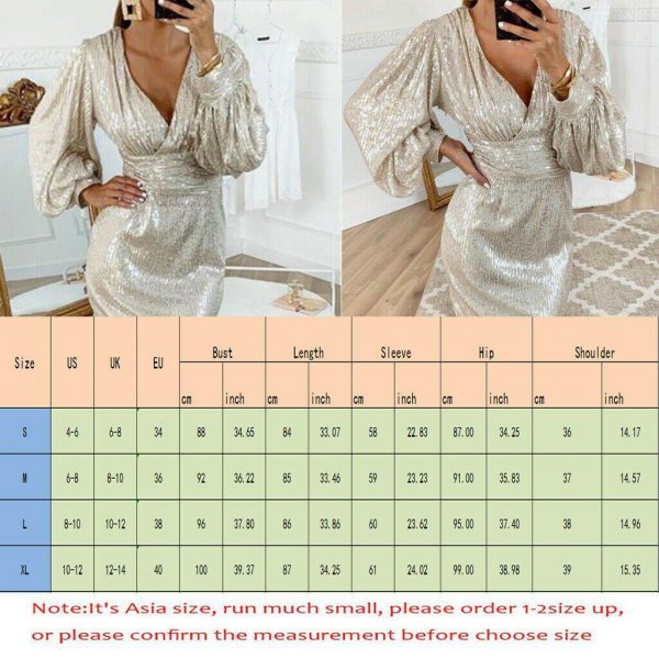 The Best Women Sexy V Neck Solid Sequins Shining Dress Club Sheath Lantern Long Sleeve Mini Dress Women Vestidos De Fiesta Robe Femme Online - Takalr