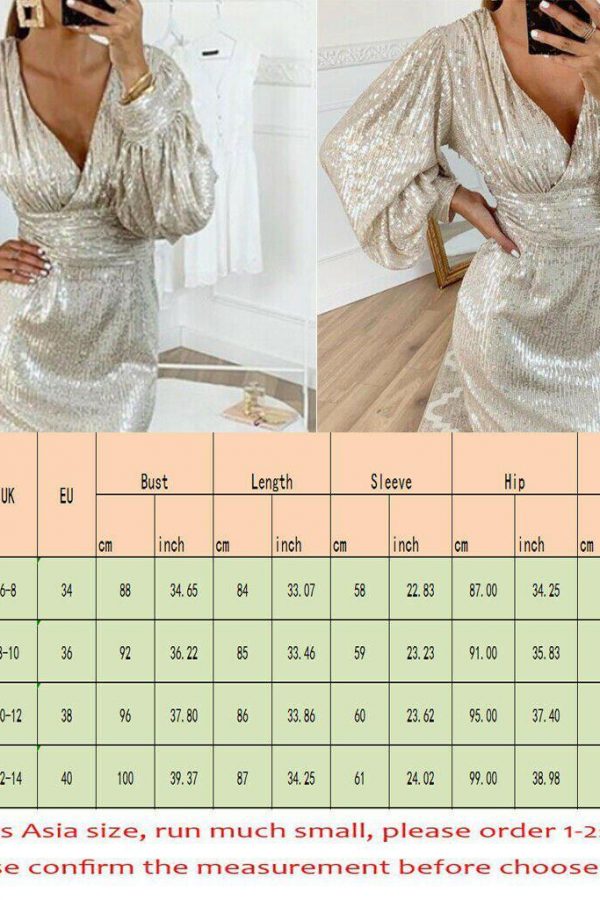 The Best Women Sexy V Neck Solid Sequins Shining Dress Club Sheath Lantern Long Sleeve Mini Dress Women Vestidos De Fiesta Robe Femme Online - Takalr