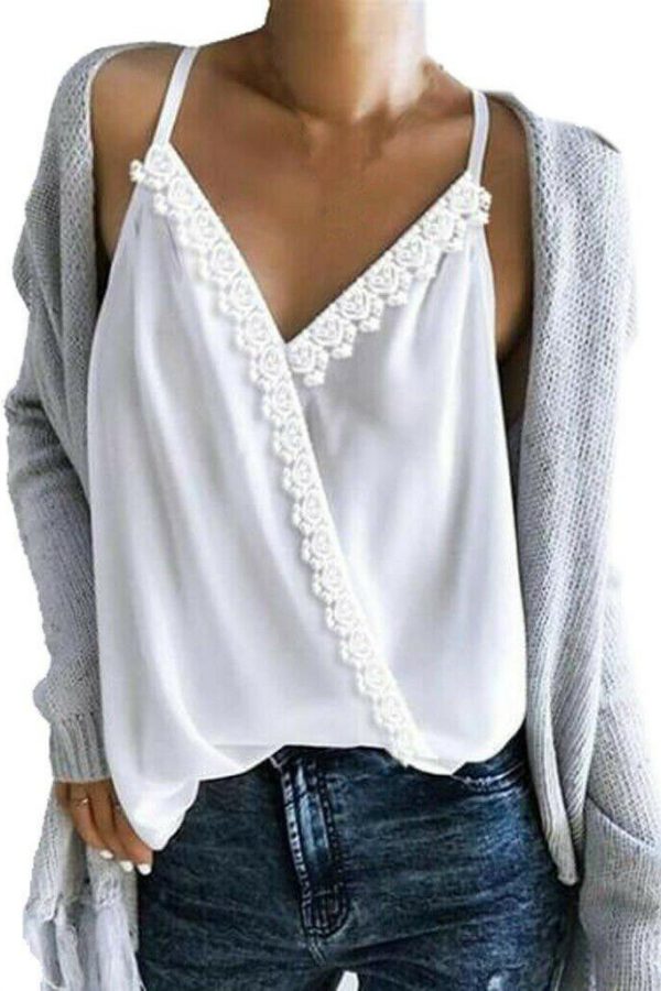 The Best Women Sexy V-neck Tank Top Vest Blouse Sleeveless Loose Summer Beach Crop Top Shirt Solid Casual Cami Top Online - Takalr