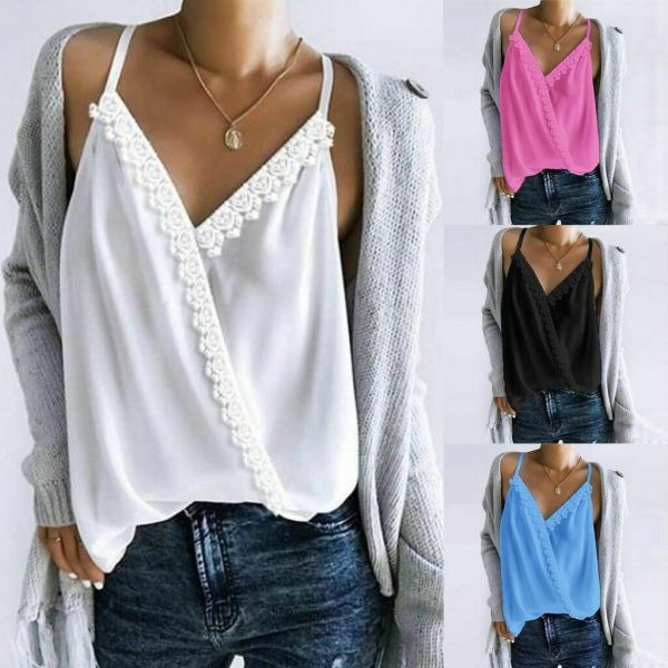 The Best Women Sexy V-neck Tank Top Vest Blouse Sleeveless Loose Summer Beach Crop Top Shirt Solid Casual Cami Top Online - Takalr