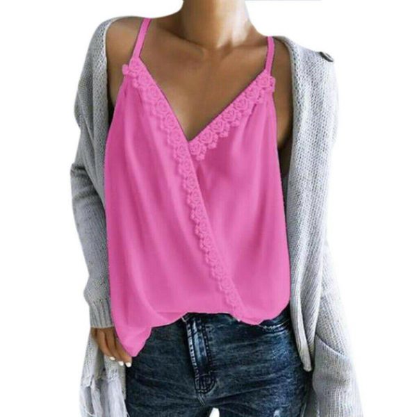 The Best Women Sexy V-neck Tank Top Vest Blouse Sleeveless Loose Summer Beach Crop Top Shirt Solid Casual Cami Top Online - Takalr