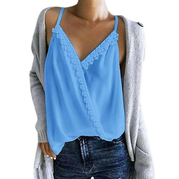 The Best Women Sexy V-neck Tank Top Vest Blouse Sleeveless Loose Summer Beach Crop Top Shirt Solid Casual Cami Top Online - Takalr