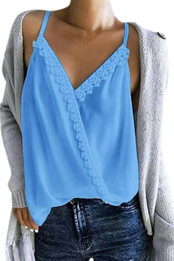 The Best Women Sexy V-neck Tank Top Vest Blouse Sleeveless Loose Summer Beach Crop Top Shirt Solid Casual Cami Top Online - Takalr