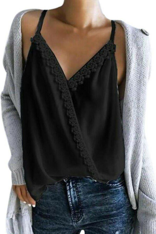 The Best Women Sexy V-neck Tank Top Vest Blouse Sleeveless Loose Summer Beach Crop Top Shirt Solid Casual Cami Top Online - Takalr