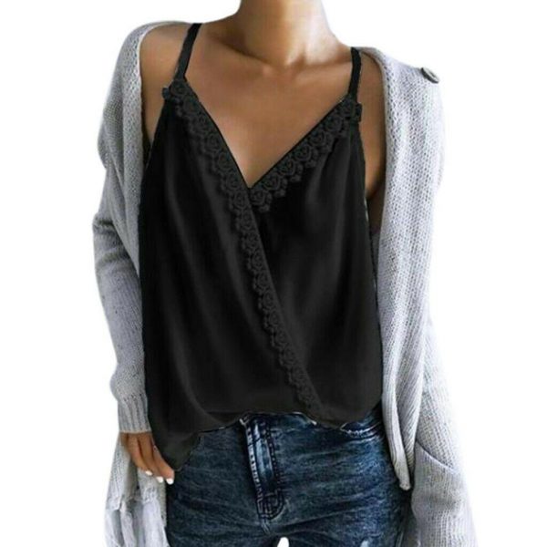 The Best Women Sexy V-neck Tank Top Vest Blouse Sleeveless Loose Summer Beach Crop Top Shirt Solid Casual Cami Top Online - Takalr