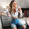 The Best Women Sheer Mesh Puff Long Sleeve See-through Blouse Shirt Summer Fashion Ladies Polka Dot V-Neck Casual Tops Online - Takalr