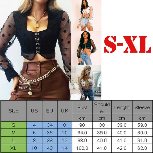 The Best Women Sheer Mesh Puff Long Sleeve See-through Blouse Shirt Summer Fashion Ladies Polka Dot V-Neck Casual Tops Online - Takalr