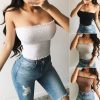 The Best Women Sheering Boob Off Shoulder Elastic Tube Top Gather Smoken Strapless Bandeau Sexy Ladies Shirred Crop Top Online - Takalr