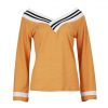 Women Shirts Sexy Low Cut  Long Sleeve Striped Yellow Women Tops and Shirts Women Tshirt Long Sleeve Tops Sexy Tops - Takalr