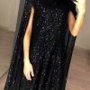 Women Short Sequined Dress Glitter Mock Neck Cape Design Sequins Dress Elegant Ladies Color Silver Black Sequins Party Dresses - Takalr