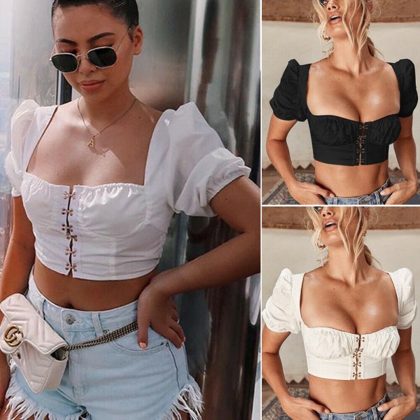 The Best Women Short Sleeve Elastic Tube Sexy Bustier Crop Tops Summer Ladies Casual Beach Blouse Bandeau Tops Shirt Women Clothes Online - Takalr