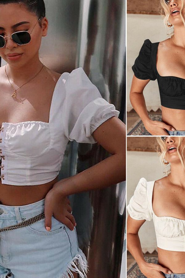 The Best Women Short Sleeve Elastic Tube Sexy Bustier Crop Tops Summer Ladies Casual Beach Blouse Bandeau Tops Shirt Women Clothes Online - Takalr