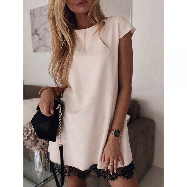 The Best Women Short Sleeve Lace Party Crew Neck Bodycon Holiday Summer Beach OL Ladies Casual T-shirt Workout Dress Online - Takalr