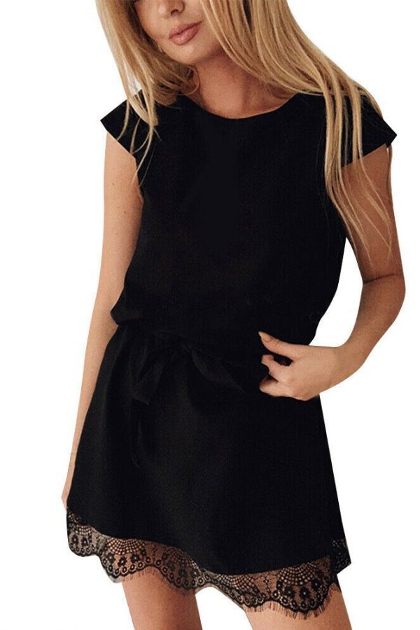 The Best Women Short Sleeve Lace Party Crew Neck Bodycon Holiday Summer Beach OL Ladies Casual T-shirt Workout Dress Online - Takalr