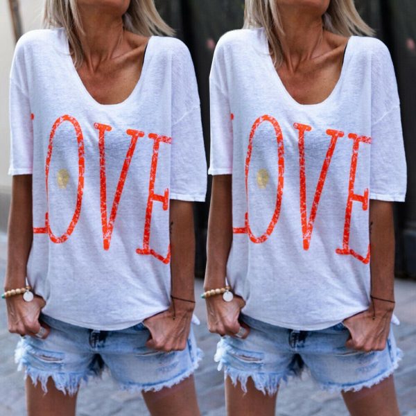 The Best Women Short Sleeve Loose T Shirts New Fashion Ladies Letter Print Summer Casual Tops Shirt Women Clothes Online - Takalr