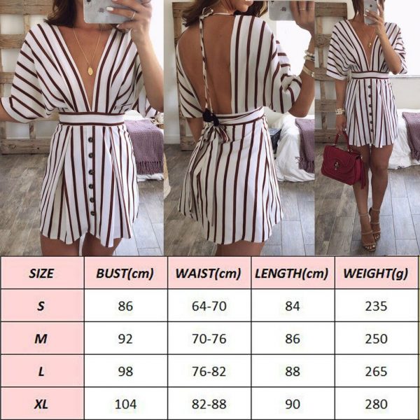 The Best Women Short Sleeve Striped Dress Fashion Ladies Party Sexy Backless V-Neck Bodycon Summer Beach Casual Sundress Online - Takalr