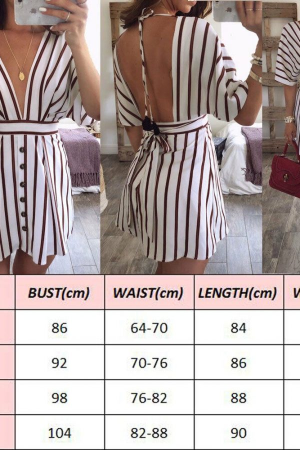 The Best Women Short Sleeve Striped Dress Fashion Ladies Party Sexy Backless V-Neck Bodycon Summer Beach Casual Sundress Online - Takalr