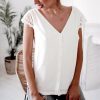 The Best Women Short Sleeve V-Neck Loose Shirts Fashion Elegant Ladies Summer Backless Solid Casual Blouse Tops Shirt Online - Takalr