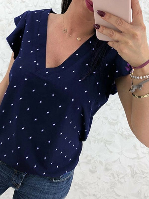 The Best Women Short Sleeve V-Neck Polka Dot Loose T-Shirts Fashion Ladies Holiday Summer Beach Casual Tops Shirt New Online - Takalr