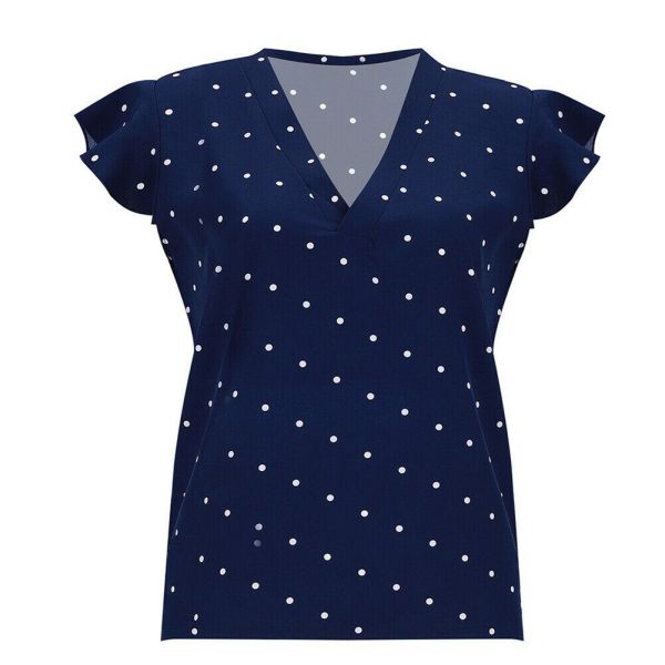 The Best Women Short Sleeve V-Neck Polka Dot Loose T-Shirts Fashion Ladies Holiday Summer Beach Casual Tops Shirt New Online - Takalr