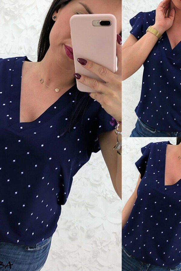 The Best Women Short Sleeve V-Neck Polka Dot Loose T-Shirts Fashion Ladies Holiday Summer Beach Casual Tops Shirt New Online - Takalr