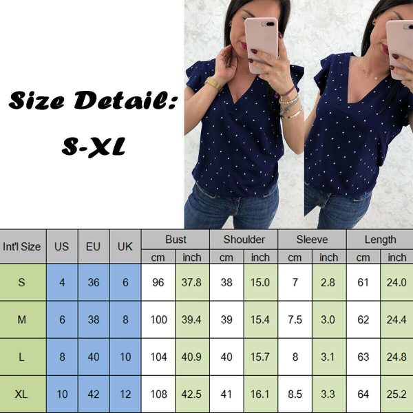 The Best Women Short Sleeve V-Neck Polka Dot Loose T-Shirts Fashion Ladies Holiday Summer Beach Casual Tops Shirt New Online - Takalr