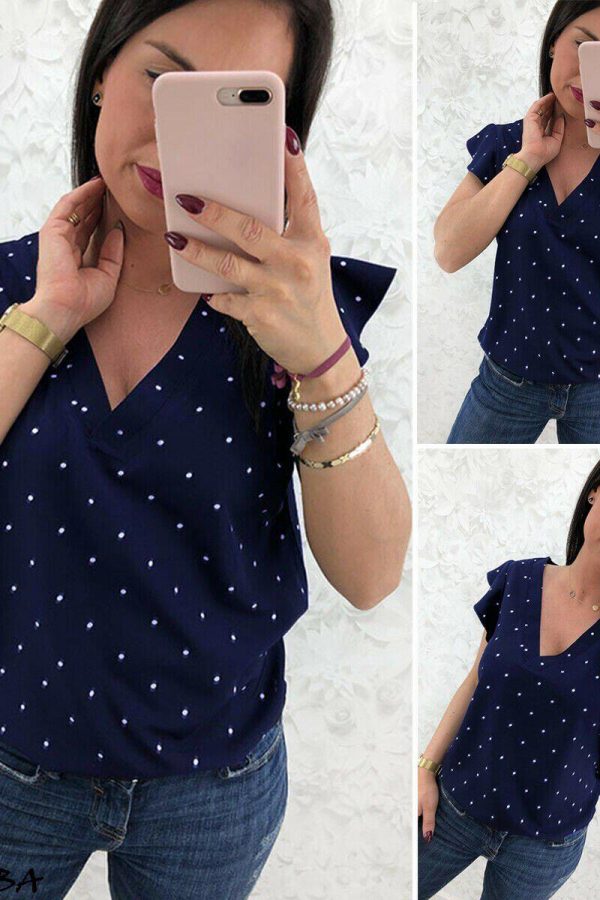 The Best Women Short Sleeve V-Neck Polka Dot Loose T-Shirts Fashion Ladies Holiday Summer Beach Casual Tops Shirt New Online - Takalr