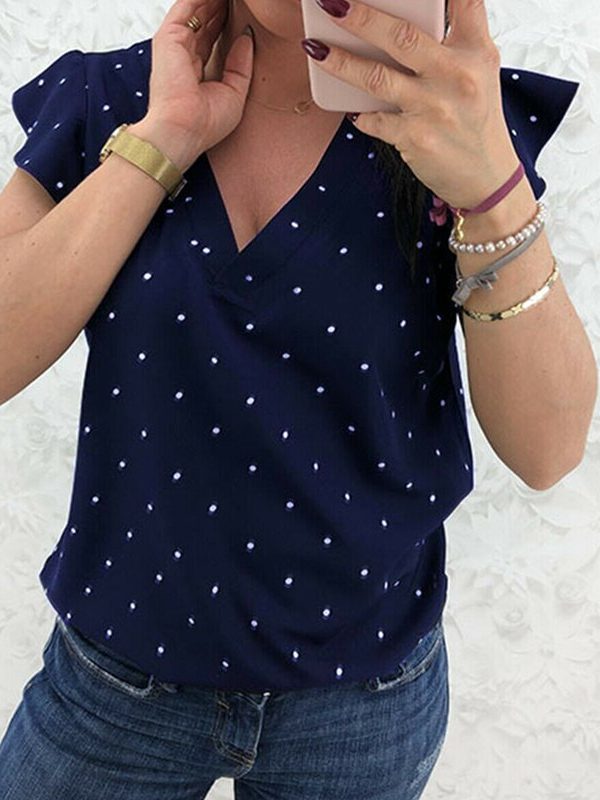 The Best Women Short Sleeve V-Neck Polka Dot Loose T-Shirts Fashion Ladies Holiday Summer Beach Casual Tops Shirt New Online - Takalr