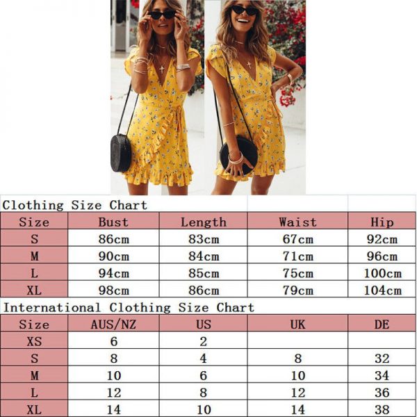 The Best Women Short Sleeve Wrap Boho Floral Mini Dress Fashion Ladies Summer Beach Casual V-Neck Short Sundress Holiday Online - Takalr