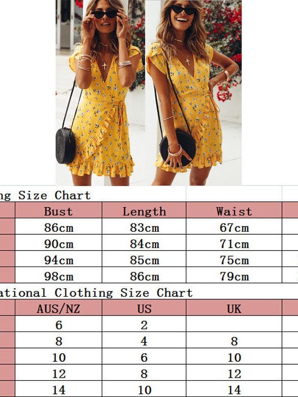 The Best Women Short Sleeve Wrap Boho Floral Mini Dress Fashion Ladies Summer Beach Casual V-Neck Short Sundress Holiday Online - Takalr