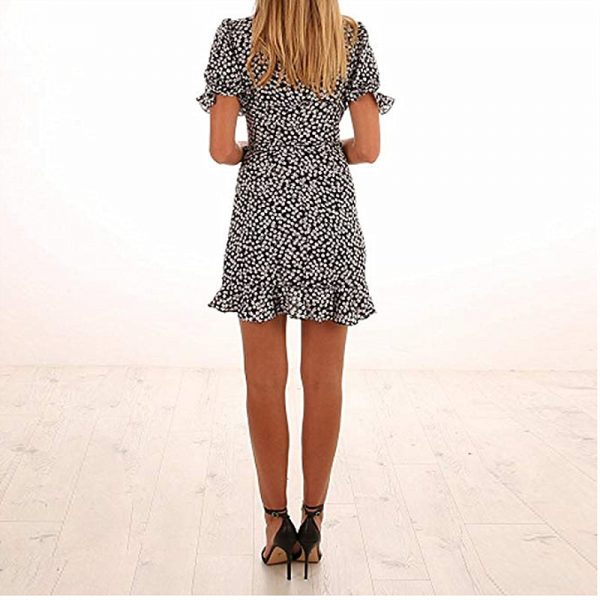 The Best Women Short Sleeve Wrap Boho Floral Short Mini Dress Party Evening Summer Beach Ladies Casual Holiday Sundress Online - Takalr