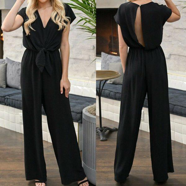 The Best Women Simple Jumpsuit Playsuit Casual Romper Wide Leg OL Ladies Summer Holiday Beach Long Pants Jumpsuit Trousers Online - Takalr