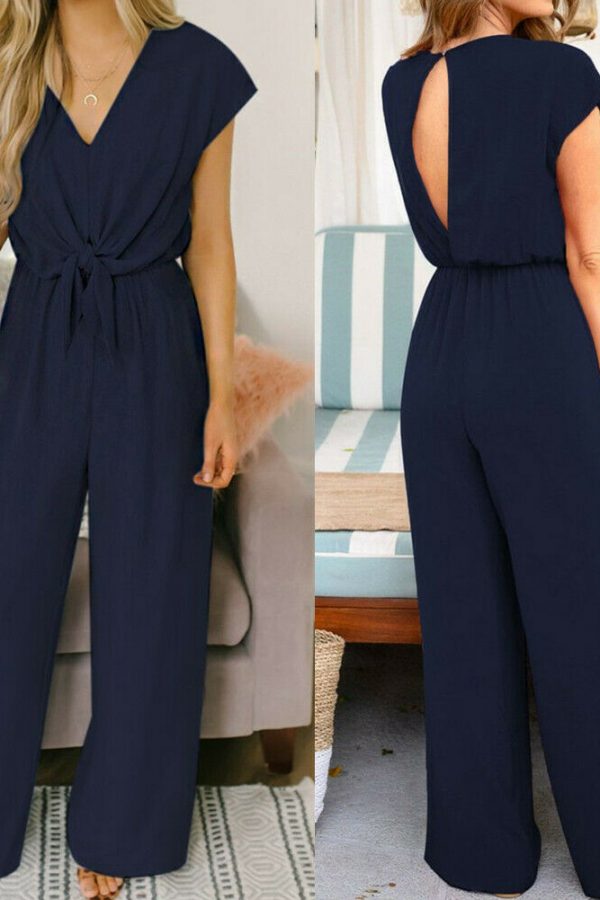 The Best Women Simple Jumpsuit Playsuit Casual Romper Wide Leg OL Ladies Summer Holiday Beach Long Pants Jumpsuit Trousers Online - Takalr