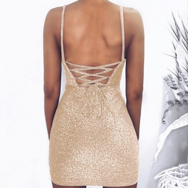 The Best Women Sleeveless Backless Dress Evening Party Summer Sheath Sequins Bodycon Clubwear Short Mini Dresses Gold Black Pink Online - Takalr