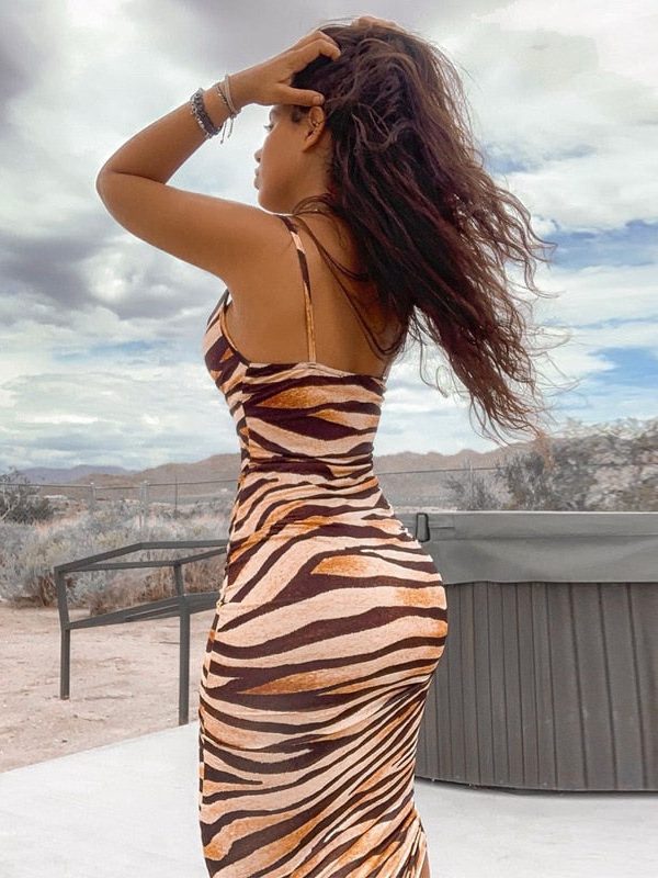 The Best Women Sleeveless Sexy Summer Dress Ladies Casual Tiger Print Jersey Stretch Bodycon Holiday Long Maxi Dress Online - Takalr