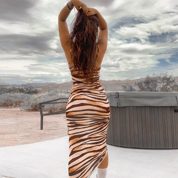 The Best Women Sleeveless Sexy Summer Dress Ladies Casual Tiger Print Jersey Stretch Bodycon Holiday Long Maxi Dress Online - Takalr