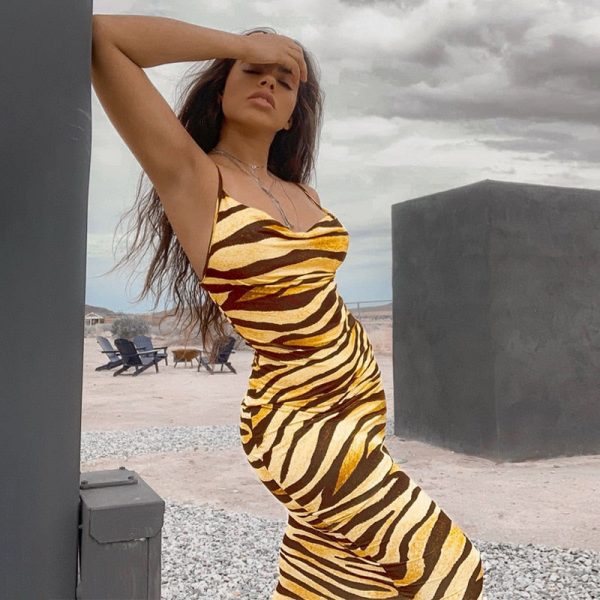 The Best Women Sleeveless Sexy Summer Dress Ladies Casual Tiger Print Jersey Stretch Bodycon Holiday Long Maxi Dress Online - Takalr