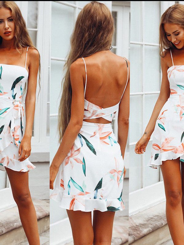 The Best Women Sleeveless Strappy Backless Wrap Boho Floral Mini Dress Ladies Fashion Summer Sundress Holiday Beach Dresses Online - Takalr