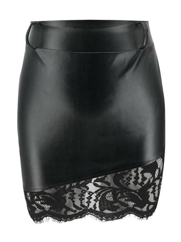 The Best Women Slim Black Skirts Sexy Lace Zipper Short Mini Skirt Office Package Hip Mini Skirts New Empire Waist PU Pencil Skirt Online - Takalr