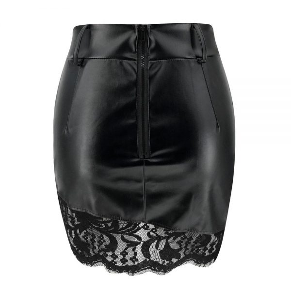 The Best Women Slim Black Skirts Sexy Lace Zipper Short Mini Skirt Office Package Hip Mini Skirts New Empire Waist PU Pencil Skirt Online - Takalr