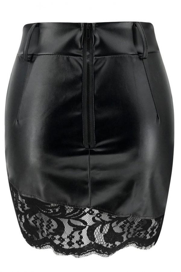 The Best Women Slim Black Skirts Sexy Lace Zipper Short Mini Skirt Office Package Hip Mini Skirts New Empire Waist PU Pencil Skirt Online - Takalr