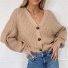 Women Solid Casual Sweater Oversize V Neck Knitted Cardigans 2020 Autumn Warm Loose Lantern Sleeve Single Row Button Female Coat - Takalr