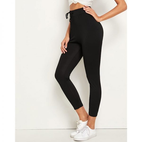 The Best Women Solid Drawstring Waist Leggings Winter Thick Warm Thermal Stretchy Trousers Sportswear Fitness Running Gym Scrunch Pants Online - Takalr