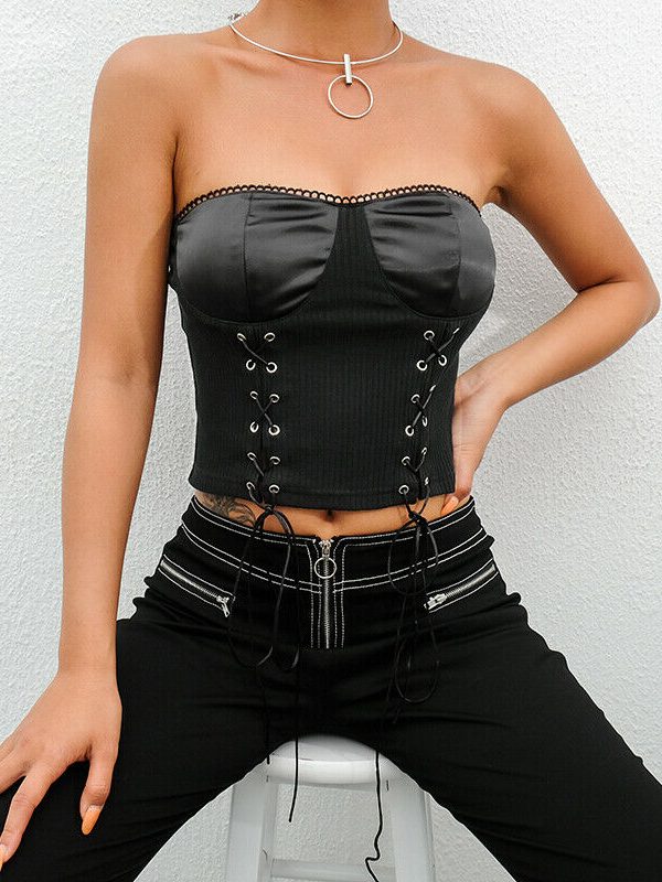 The Best Women Strapless Summer Bandage Bustier Bra Crop Tops Vest Holiday Sexy Ladies Sleeveless Casual Short Tube Tank Tops Online - Takalr