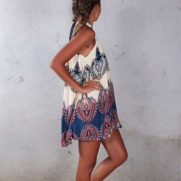 The Best Women Strappy Dress Bohemian Sleeveless Loose Straight Printing Ladies Mini Dresses Summer Sundress Vacation Clothes Online - Takalr