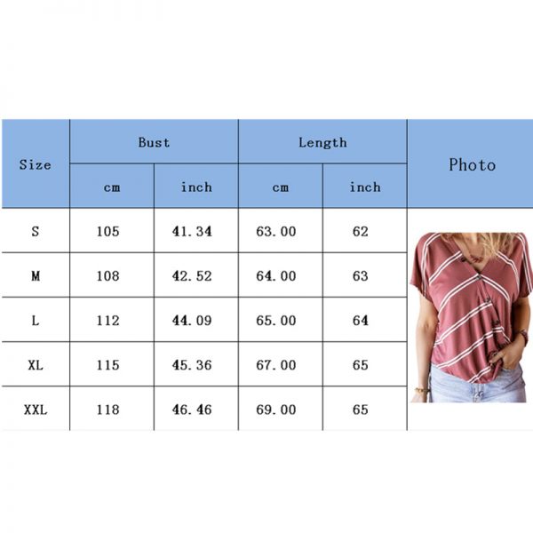 The Best Women Stripe V-Neck Loose T-Shirts Fashion Ladies Summer Casual Batwing Sleeve Loose Button Top Shirt Office Shirt Online - Takalr