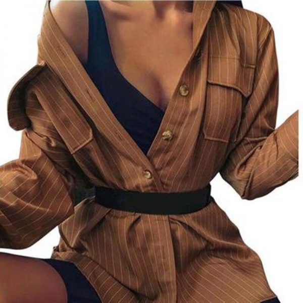 Women Striped Print Single Breasted Turn-down Collar Top Shirts Women Casual Long Sleeve Blouse Shirts Tops - Takalr